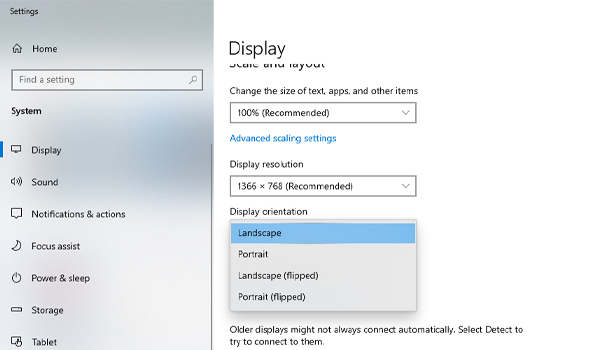 Xoay màn hình máy tính từ cài đặt Display Settings 