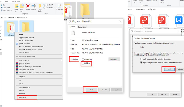 Các file ẩn sẽ xuất hiện mờ hơn so với file thường