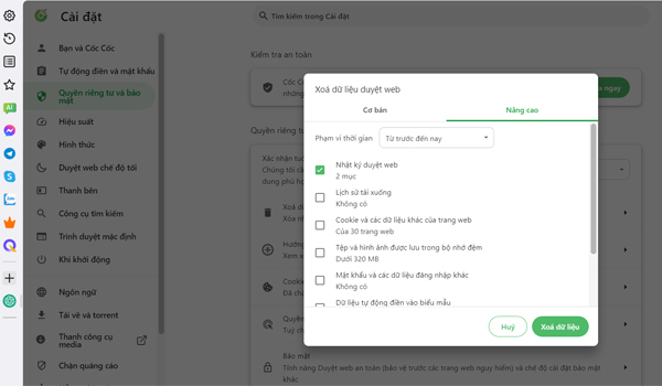 Cách xóa lịch sử trên Cốc Cốc khá giống với Google Chrome